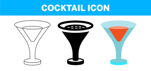 VECTOR COCKTAIL ICON IN STROKE AND FILL AND COLOR VERSION
