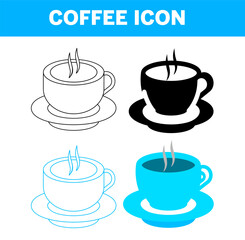 VECTOR COFFEE ICON IN STROKE AND FILL AND COLOR VERSION