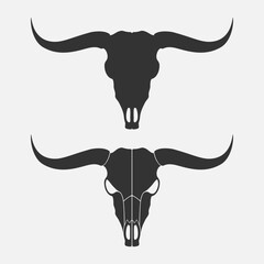 Bull skull two graphic icons. Skulls of bull isolated signs on white background. Vector illustration