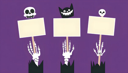 Halloween monster hands holding blank paper signs.  - obrazy, fototapety, plakaty