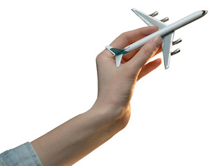 Woman hand holding a toy plane