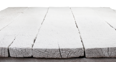 Wooden table background with snow