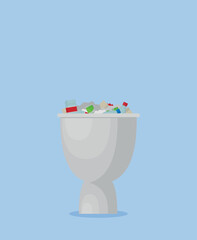 Waste sorting. Collect plastic bottles into garbage bag vector