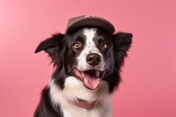 Naklejka na ściany i meble Group portrait photography of a smiling border collie wearing a cool cap against a pastel or soft colors background. With generative AI technology
