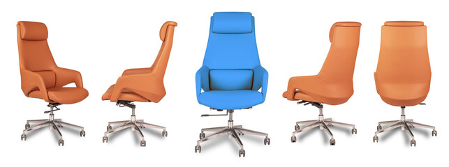 Blue and orange color office chairs isolated on no background transparent png