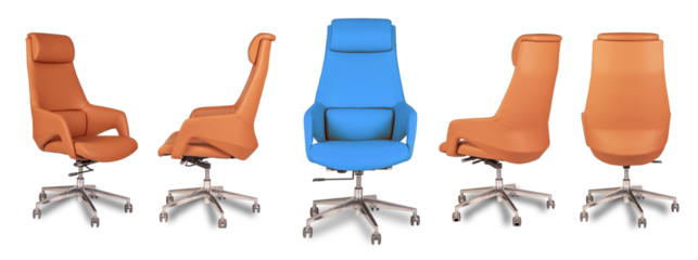 Blue and orange color office chairs isolated on no background transparent png