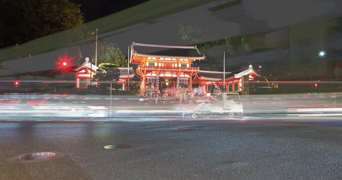 4k Japan City Shrine Traffic Time-lapse spiritual light trails Kyoto 