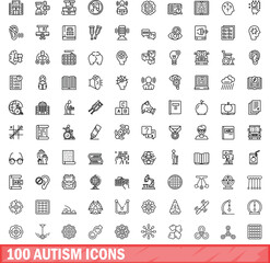 Fototapeta na wymiar 100 autism icons set. Outline illustration of 100 autism icons vector set isolated on white background