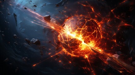 Fiery laser destroying the sphere