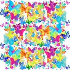 seamless pattern with butterflies, watercolor illustration. Holiday, love, Valentines day, wedding, birthday card.
