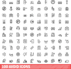 100 avoid icons set. Outline illustration of 100 avoid icons vector set isolated on white background