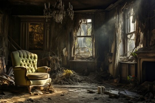 Inside an abandoned haunted house