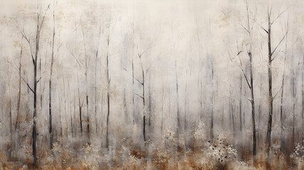 autumn forest watercolor landscape in gray calm tones soft color