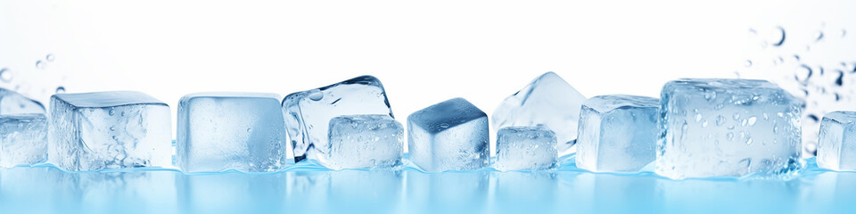 ice cubes long narrow background on white