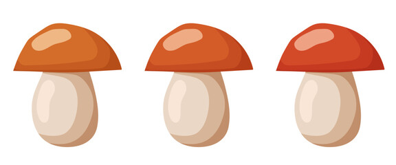 Mushroom icon set. Cartoon mushroom isolated on white background.