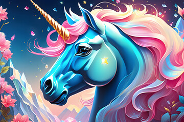 unicorn horse illustration Cartoon style. ai generative
