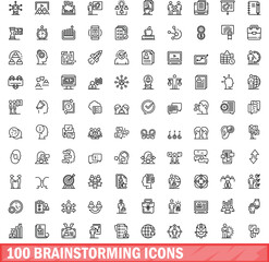 100 brainstorming icons set. Outline illustration of 100 brainstorming icons vector set isolated on white background