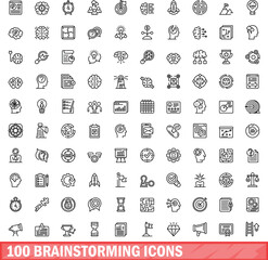 100 brainstorming icons set. Outline illustration of 100 brainstorming icons vector set isolated on white background