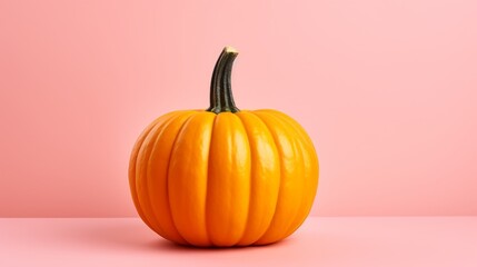 Pumpkin on a pink background in a trendy minimal style. Autumn time or harvest or Halloween