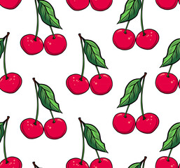 Seamless pattern with cherries. Vector illustration in cartoon style.