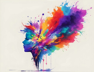 An imaginative illustration depicting a burst of the mind with vibrant paint splashes.