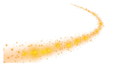 Golden glitter and bokeh on transparent backdrop. Luxury particles with stardust. Glow light effect. Magic Christmas composition. Special shine for poster or advertising. PNG.