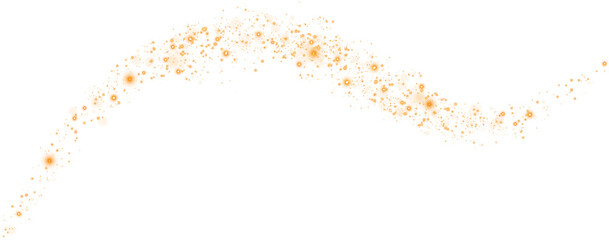 Golden glitter and bokeh on transparent backdrop. Luxury particles with stardust. Glow light effect. Magic Christmas composition. Special shine for poster or advertising. PNG.