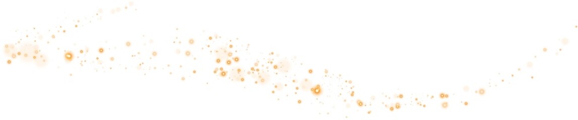 Golden glitter and bokeh on transparent backdrop. Luxury particles with stardust. Glow light effect. Magic Christmas composition. Special shine for poster or advertising. PNG.