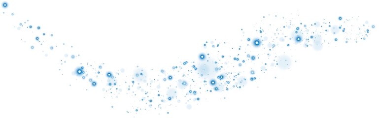 Blue glitter and bokeh on transparent backdrop. Luxury particles with stardust. Glow light effect. Magic Christmas composition. Special shine for poster or advertising. PNG.