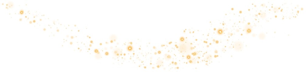 Golden glitter and bokeh on transparent backdrop. Luxury particles with stardust. Glow light effect. Magic Christmas composition. Special shine for poster or advertising. PNG.
