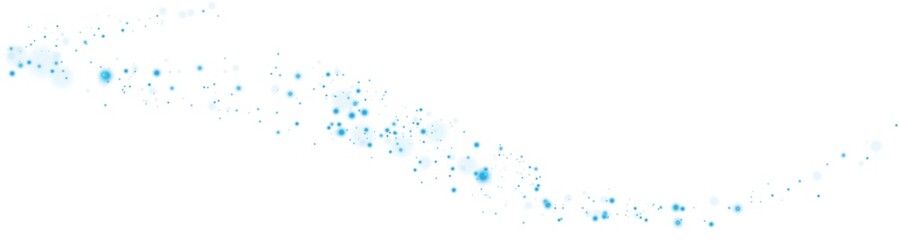 Blue glitter and bokeh on transparent backdrop. Luxury particles with stardust. Glow light effect. Magic Christmas composition. Special shine for poster or advertising. PNG.