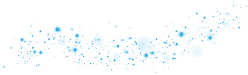Blue glitter and bokeh on transparent backdrop. Luxury particles with stardust. Glow light effect. Magic Christmas composition. Special shine for poster or advertising. PNG.