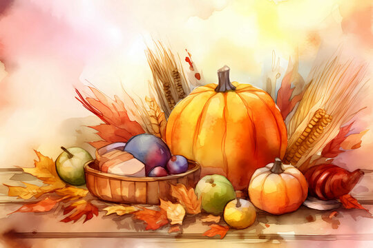 Watercolor Thanksgiving day illustration background