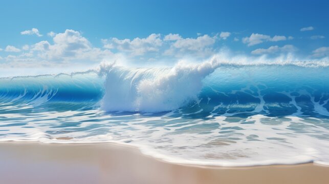 A painting of a wave crashing on the beach
