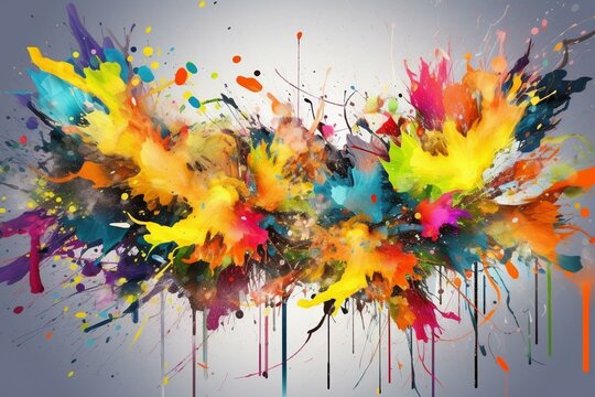 Dynamic and energetic artwork with colorful splashes, creating an abstract background. Generative AI