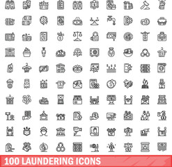 100 laundering icons set. Outline illustration of 100 laundering icons vector set isolated on white background