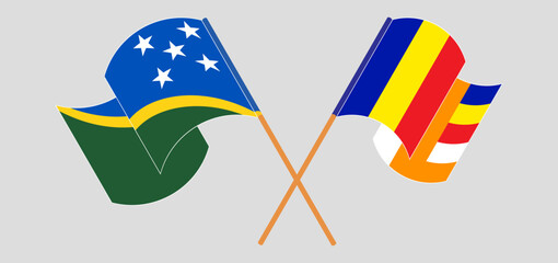 Crossed and waving flags of Solomon Islands and Buddhism