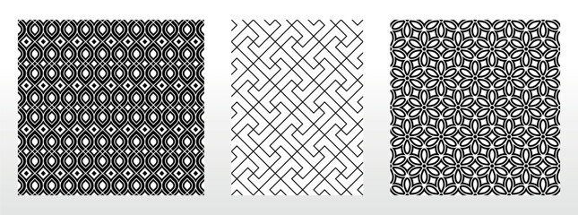 Geometric set of seamless black and white patterns. Simpless vector graphics