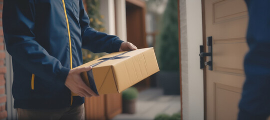The E-commerce Messenger Carries the Order Package to the Customer's Door, Offering Fast Service and Efficient Logistics