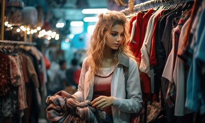 Fototapeta na wymiar Young woman shopping in a clothing store.