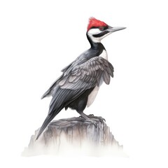Pileated woodpecker bird isolated on white background.