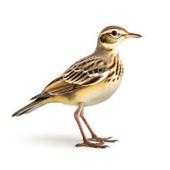 Pechora pipit bird isolated on white background.