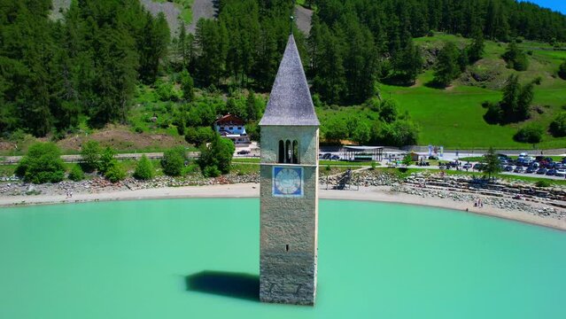 Church tower in Lake Reschen