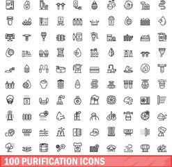 100 purification icons set. Outline illustration of 100 purification icons vector set isolated on white background
