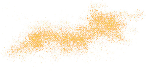 Golden scattering of small particles of sugar crystals, flying salt, top view of baking flour. Golden powder, powdered sugar explosion isolated on transparent background. PNG.