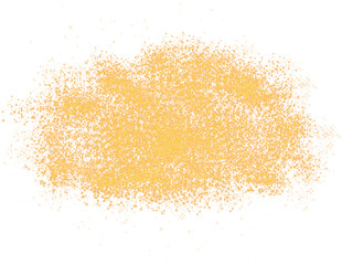 Golden scattering of small particles of sugar crystals, flying salt, top view of baking flour. Golden powder, powdered sugar explosion isolated on transparent background. PNG.