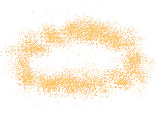 Golden scattering of small particles of sugar crystals, flying salt, top view of baking flour. Golden powder, powdered sugar explosion isolated on transparent background. PNG.