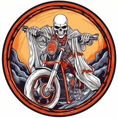 lich skull riding motorcycle vector for t shirt drawn. Generative AI