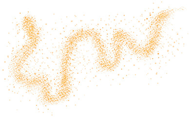 Golden scattering of small particles of sugar crystals, flying salt, top view of baking flour. Golden powder, powdered sugar explosion isolated on transparent background. PNG.