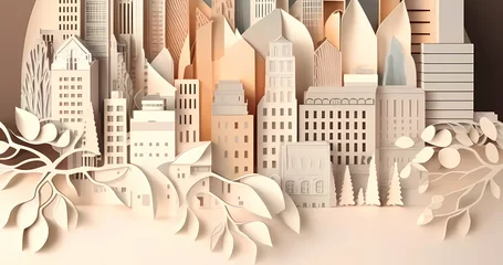 Fotobehang Beautiful 3d art in paper cut style city art © Александр Ковалёв